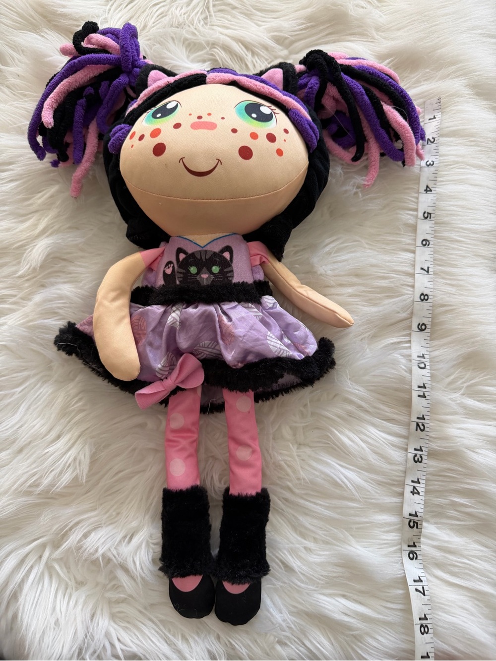 Plush Dress-Up Doll in Pink, Purple & Black – Cute Cat Outfit